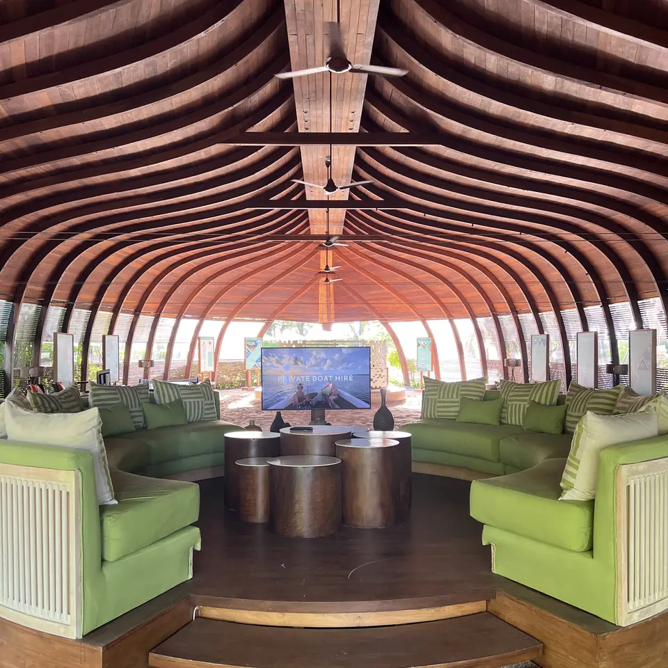 The lounge built in the shape of an upturned dhoni hull
